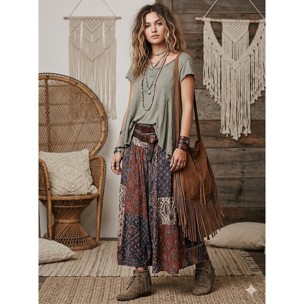 Free People Boho Oversized Tee Sage Green OS Flowy Bohemian Airy